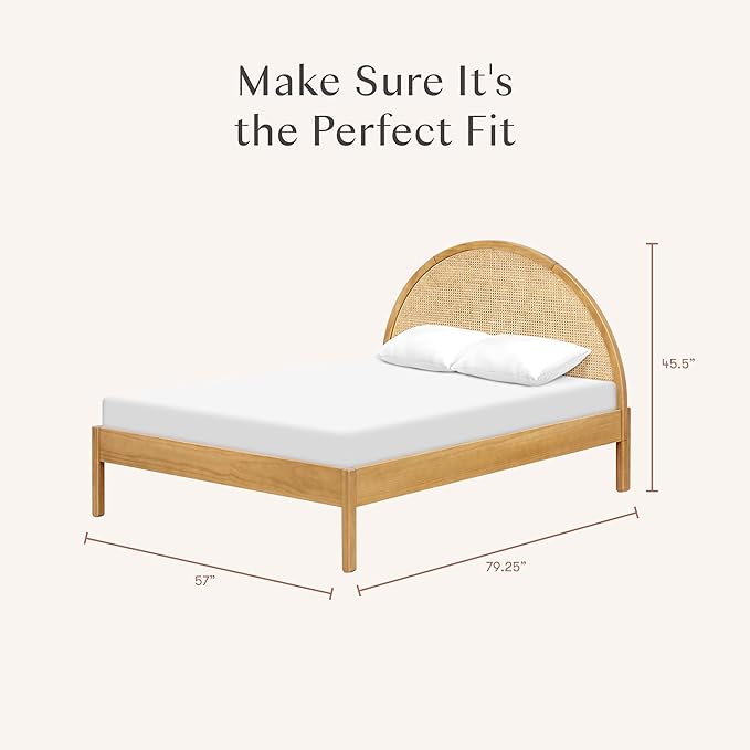 Babyletto Bondi Cane Full Size Bed Frame with Headboard & Footboard - GREENGUARD Gold Certified - Cane Paneling Platform Bedframe for Kids & Tweens - Solid Wood Full Bed No Box Spring Needed - Honey