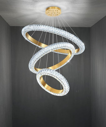 31.5" 3 Ring Crystal Chandelier Modern LED Dimmable Ring Pendant Light Round Chandelier for Dining Room Living Room Gold