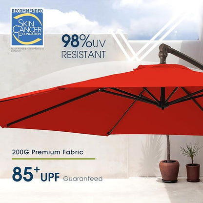 wikiwiki 10ft Patio Umbrellas Offset Outdoor Umbrella Cantilever Hanging Umbrellas w/Infinite Tilt, Fade Resistant Waterproof RECYCLED FABRIC Canopy & Cross Base, for Yard, Garden & Deck, Red