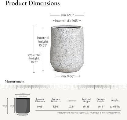 LuxenHome 16" H Round Tall Planter, Large Outdoor Indoor Plant Pot with Drainage Hole and Rubber Plug, Modern Speckled Gray Textured Tapered Flower Pot, Concrete Planter Pot for Home Garden Patio