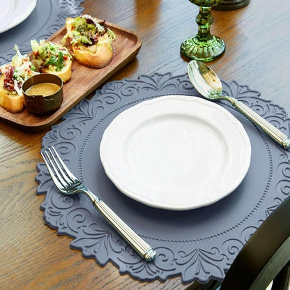 Noctiflorous Round Faux Leather 15 Inch Placemats Set of 6 Waterproof Wipeable Heat Resistant Tablemat for Dining Table Kitchen Non Slip Washable Oilproof Table Place Mat for Indoor Outdoor(Blue, 6)