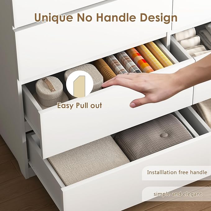 Dresser for Bedroom,Modern Large Wood Dresser,8 Chest of Drawers,Living Room,Hallway,Entryway,TV Stand Drawer Organizer(White)