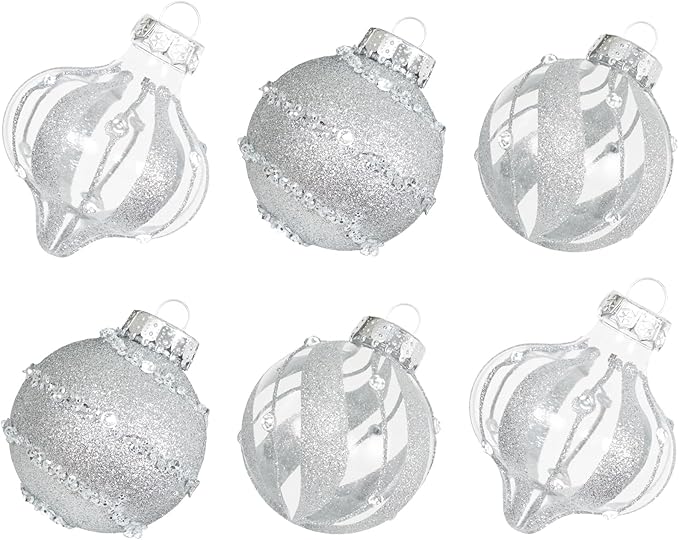 XmasExp Christmas Ball Ornaments Set 12ct Large Shatterproof Pastic Christmas Tree Decorations Delicate Hanging Ornaments (2.76", Diamond Silver)
