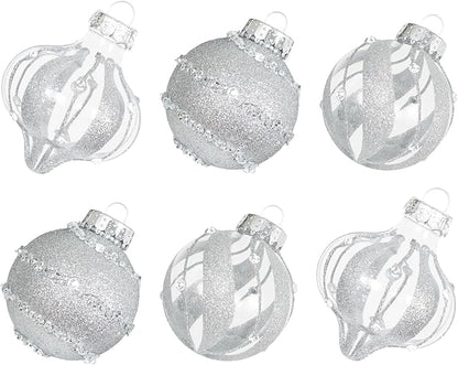 XmasExp Christmas Ball Ornaments Set 12ct Large Shatterproof Pastic Christmas Tree Decorations Delicate Hanging Ornaments (2.76", Diamond Silver)