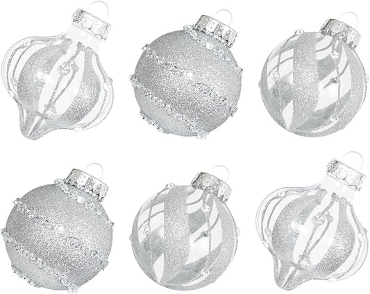 XmasExp Christmas Ball Ornaments Set 12ct Large Shatterproof Pastic Christmas Tree Decorations Delicate Hanging Ornaments (2.76", Diamond Silver)