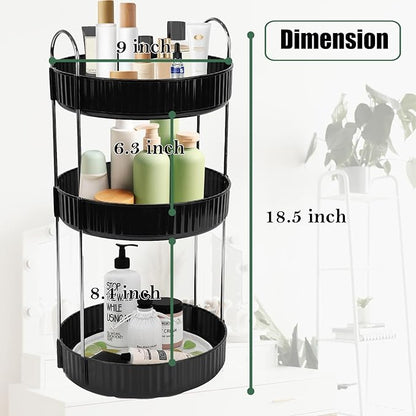 Rotating Makeup Organizer Countertop 3 Tier Lazy Susan Spinning Skincare Perfume Storage for Bathroom Counter Vanity, Black