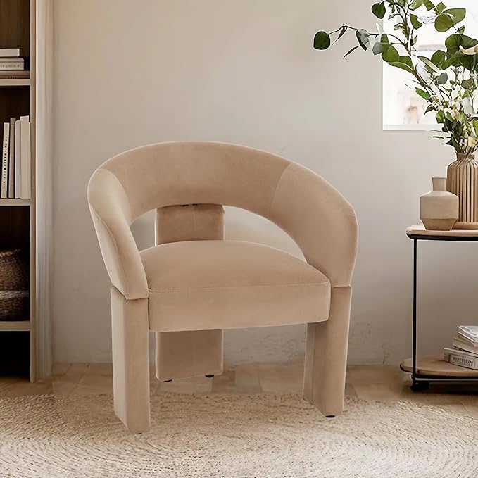 Modern Accent Chairs Set of 2 Khaki Velvet Round Barrel Armchairs Comfy Upholstered Lounge Chair for Living Room Bedroom Reading Chair Vanity Chair Comfy Office Waiting Room Chairs