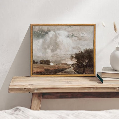 KBKBART Framed Canvas Wall Art, Vintage Wall Art European Landscape Oil Painting, Rustic Farmhouse Decor Country Landscape Print, Vintage Art Pictures for Bathroom Wall Decor Bedroom Living Room