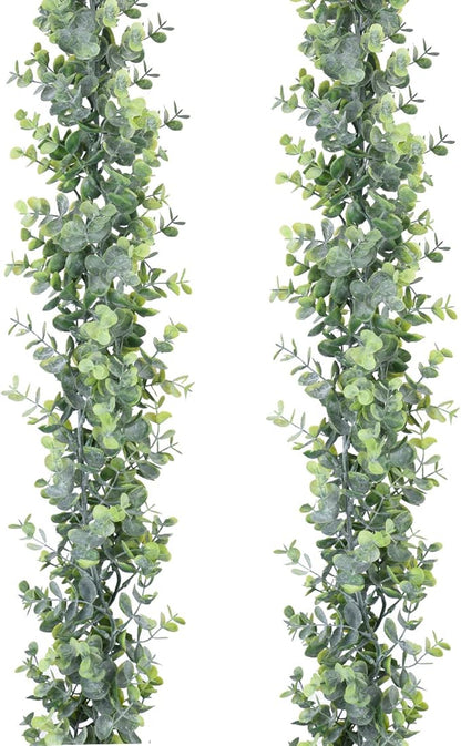 DearHouse Faux Eucalyptus Garland Plant, 2 Pack Artificial Vines Hanging Eucalyptus Leaves Greenery Garland for Wedding Backdrop Arch Wall Decor, 6 Feet/pcs UV Protected Indoor Outdoor
