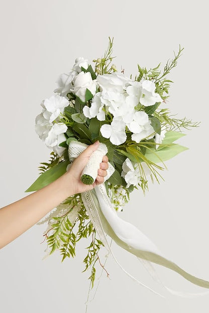 Ling's moment White Green Bridal Bouquet for Bride, White Green Wedding Bouquets for Bride, 13 Inch Bride Bouquets for Wedding Artificial Flowers Bouquets
