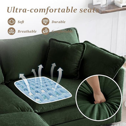 SoarFlash Chenille Sectional Sofa, Comfy L Shaped Modular Coush Sofa with Ottoman, Modern 2 Seat Couch Deep Seat Sofa Set for Living Room,Green