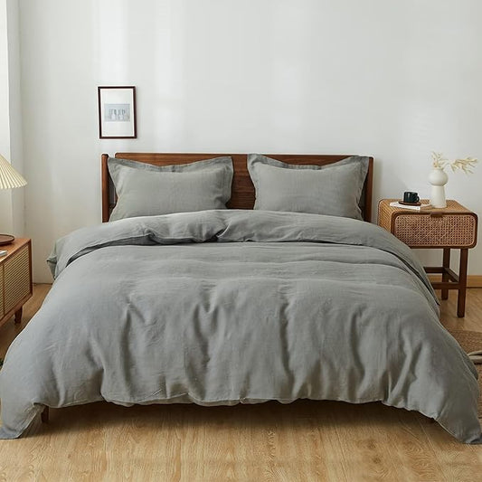 Simple&Opulence 100% Linen Duvet Cover Set, 3 PCS Ultimate Grey Duvet Cover Queen Size, Breathable Soft Comfy Linen Bedding Comforter Cover with 2 Pillowcases(Ultimate Grey, 88"x92")