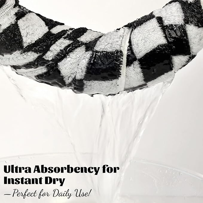 Jacquotha Bath Towels 100% Cotton Soft Absorbent Quick Dry Set of 2 Towels for Bathroom, Black & White Checkered