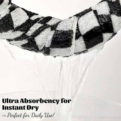 Jacquotha Bath Towels 100% Cotton Soft Absorbent Quick Dry Set of 2 Towels for Bathroom, Black & White Checkered