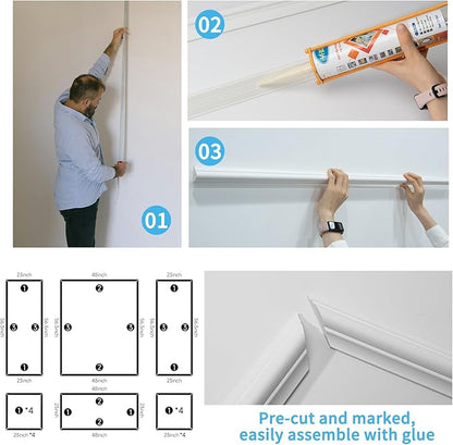 Art3d Pre-Cut Wall Molding Set of 6 pcs, Ready-to-Assemble Wainscoting Panels for Interior Wall Décor Living Room Bedroom Accent Wall - Installed with Glue, 3 Top 3 Bottom