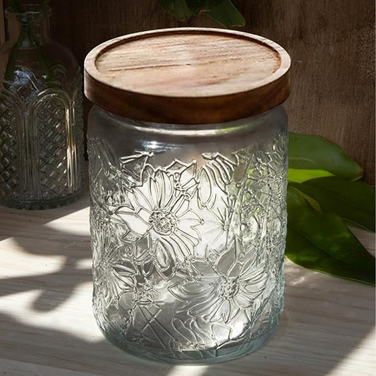 Vintage Glass Jars with Wooden Lids, 24 oz Airtight Glass Food Storage Containers Sets for the Kitchen, Sugar Coffee Tea Cookie Candy Spice Pasta