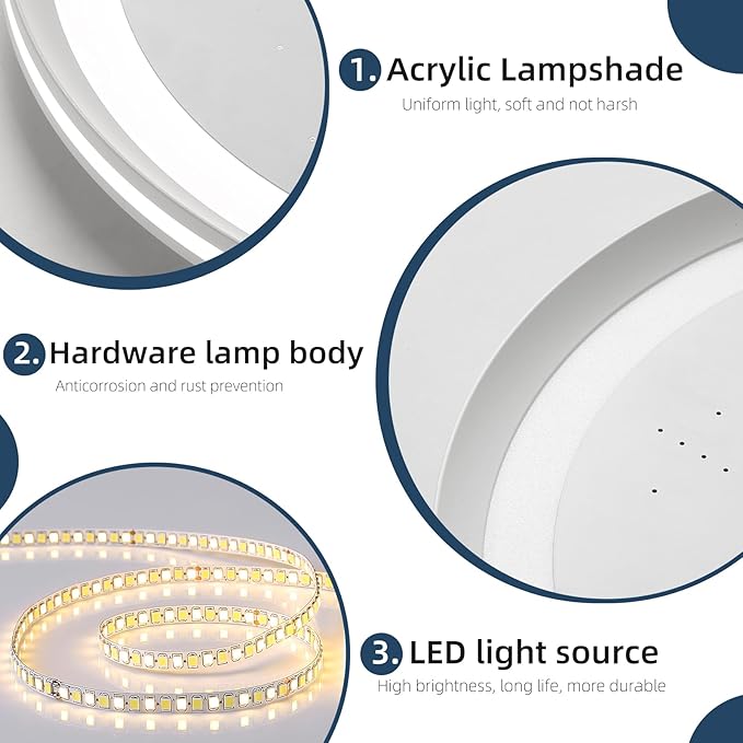 19inch Bedroom LED Ceiling Light, Round Modern Flush Mount Ceiling Light, Night Star Design, Dimmable 3000K-6000K, 70W, Minimalist Office Lamp for Living Room, Study, Kitchen, Bathroom