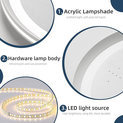 19inch Bedroom LED Ceiling Light, Round Modern Flush Mount Ceiling Light, Night Star Design, Dimmable 3000K-6000K, 70W, Minimalist Office Lamp for Living Room, Study, Kitchen, Bathroom