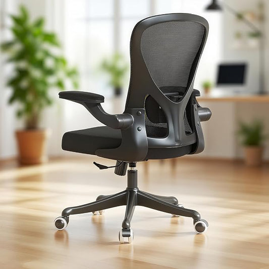 Ergonomic Office Chair with Adjustable Lumbar Support & Flip-Up Armrests - High Back Desk Chair with Thickened Seat Cushion, Rolling Wheels for Home/Office Study Work (01Blcak)