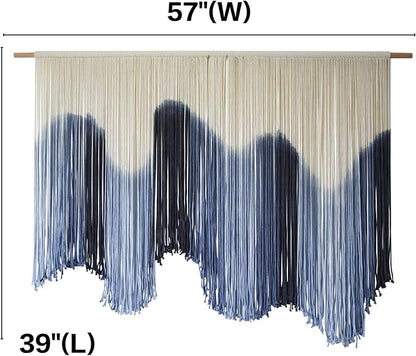 IOWER Macrame Wall Hanging Large Blue Dip Dyed Fiber Art Tapestry, Handmade Boho Wall Decor for Living Room Bedroom, Macrame Wall Art 57" W x 39" L