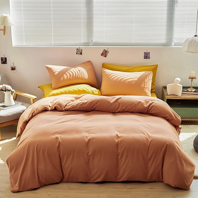 CLOTHKNOW Peach Pink King Size Comforter Set Orange Bedding Comforter Sets Soft All Season Cocal Orange Comforter with 2 x Pillow Cases