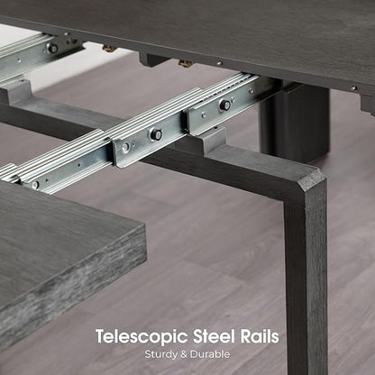 Transformer Expandable Dining Table Set – Solid Wood Table for 2 to 12 with Bench & 4 Stackable Chairs, Space-Saving Adjustable Dining Room Furniture (Dark Grey, Table + Bench + 4 Chairs)