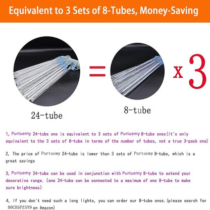 Halloween Lights, 24Tubes(Equivalent to 3 Sets of 8-Tubes) Purtuemy Meteor Shower Orange Lights Icicle String Lights for Halloween Christmas Decorations Tree Party Yard Outdoor Fall Decor, UL Plug