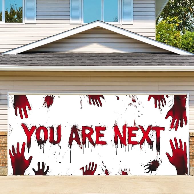 6 x 13 ft Halloween Garage Door Decorations Halloween decorations Witch Door Cover, Hanging Banner, Cauldron Backdrop Mural for Home, Outdoor, Indoor, Spooky Party, Wall, Window (YOU ARE NEXT)