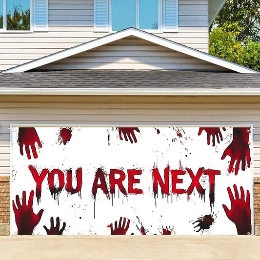 6 x 13 ft Halloween Garage Door Decorations Halloween decorations Witch Door Cover, Hanging Banner, Cauldron Backdrop Mural for Home, Outdoor, Indoor, Spooky Party, Wall, Window (YOU ARE NEXT)