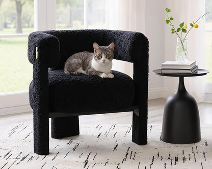 Black Boucle Barrel Accent Chair, Comfy Upholstered Living Room Chair Mid-Century Modern Reading Chair with Open Back Round Corner Side Sitting Lounge Armchair for Bedroom/Office