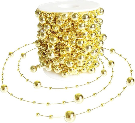 Christmas Tree Beads Garland,66 Feet Gold Pearl Strands Chain Sparkle for Christmas Tree Decoration and Crafts