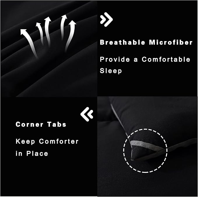 DOWNCOOL Twin Comforter Set -All Season Bedding Comforters Sets with 1 Pillow Case -2 Pieces Bed Set Down Alternative Comforter Set -Black/Grey Twin Bedding Sets(64"x88")