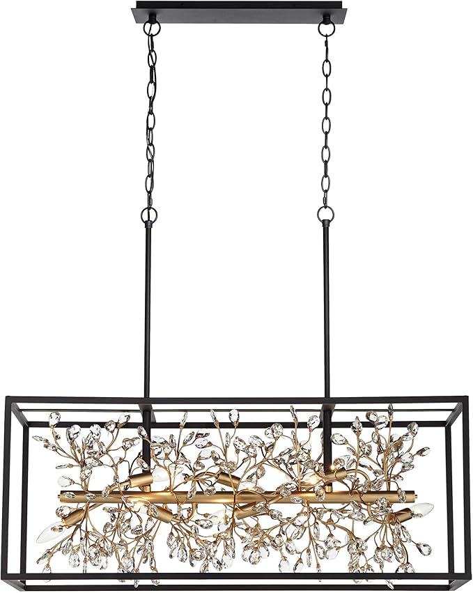 Possini Euro Design Carrine Black Painted Gold Linear Pendant Chandelier 38 1/2" Wide Modern Clear Crystal 8-Light Fixture Dining Room House Foyer Entryway Bedroom Kitchen Island Hallway Ceilings