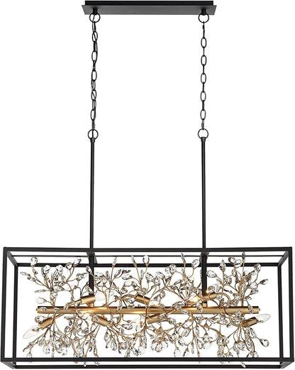 Possini Euro Design Carrine Black Painted Gold Linear Pendant Chandelier 38 1/2" Wide Modern Clear Crystal 8-Light Fixture Dining Room House Foyer Entryway Bedroom Kitchen Island Hallway Ceilings