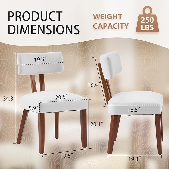 MOJAY Dining Chairs Set of 4, Mid Century Modern Kitchen Chair Linen Fabric Side Chairs with Curved Backrest for Kitchen, Dining Room, Restaurant, or Patio, Off-White