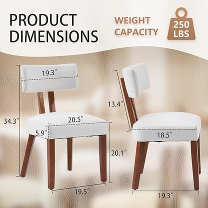 MOJAY Dining Chairs Set of 4, Mid Century Modern Kitchen Chair Linen Fabric Side Chairs with Curved Backrest for Kitchen, Dining Room, Restaurant, or Patio, Off-White