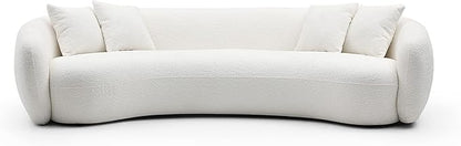 KEIKI 103" Boucle Half Moon Curved Sectional Sofa with 4 Throw Pillows, Modern Style 5-Seater Teddy Fleece Leisure Couch with Curved Backrest, Easy Assembly, for Apartment, Living Room, Bedroom, White