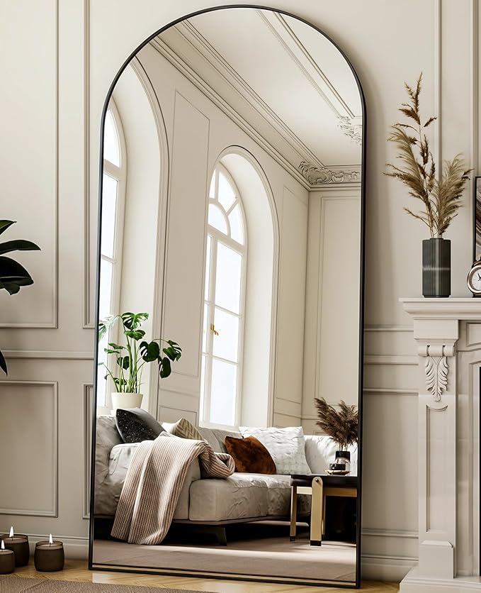 78"x38" Arched Full Length Mirror Floor Mirrors with Aluminum Alloy Frame Free-Standing Wall Mounted Floor Mirrors or Large Dressing Mirror, Black Mirror Full Length