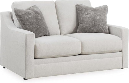 Signature Design by Ashley Maitelynn Contemporary Loveseat with Accent Pillows, Reversible Cushions and Sloped Arms, Light Gray