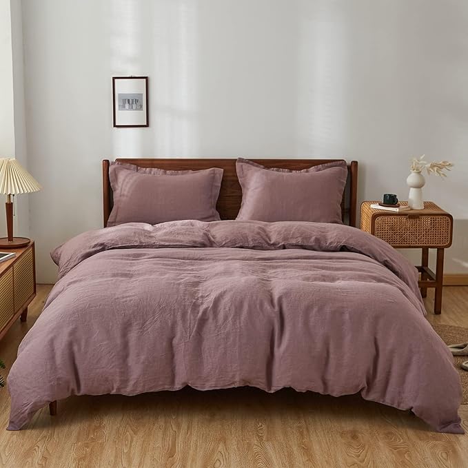 Simple&Opulence 100% Linen Duvet Cover Set, Natural French Flax Purple Duvet Cover Twin Size, Breathable Soft Comfy Linen Bedding Comforter Cover with 1 Pillowcase(Purple, 68"x86")