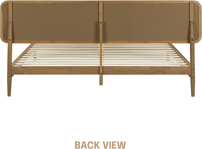 NTC Lupin Wooden Bed Frame with Headboard, Solid Oak and Rubber Wood Foundation with Silent Slats and Wood Central Supports, 1000 Lb Capacity, King - Teak Look