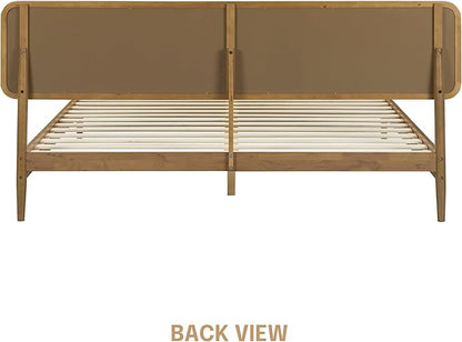 NTC Lupin Wooden Bed Frame with Headboard, Solid Oak and Rubber Wood Foundation with Silent Slats and Wood Central Supports, 1000 Lb Capacity, King - Teak Look