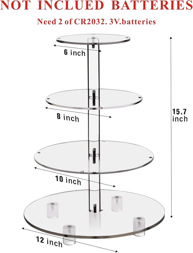 YestBuy 4 Tier Round Cupcake Stand, Cupcake Holder, 4 Tier Cupcake, Acrylic Cake Tower Stand Display for Pastry + LED Light String, Ideal for Weddings, Birthday Parties (Yellow)