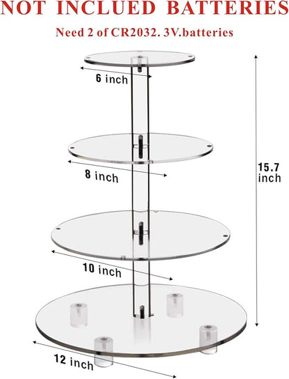 YestBuy 4 Tier Round Cupcake Stand, Cupcake Holder, 4 Tier Cupcake, Acrylic Cake Tower Stand Display for Pastry + LED Light String, Ideal for Weddings, Birthday Parties (Yellow)