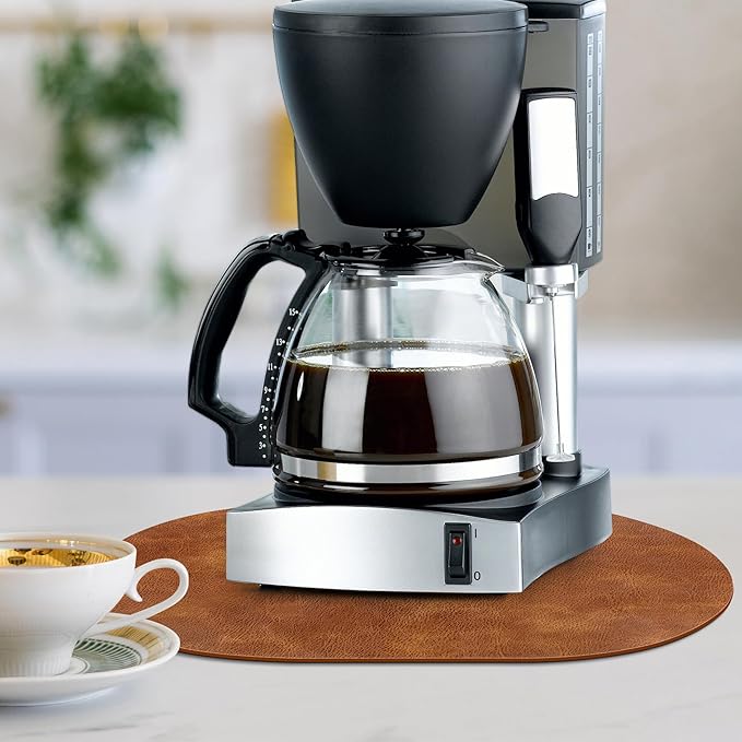 ADRIMER Placemats, Heat Resistant Oval Placemats Set of 12 Washable 12 x 17 Inch, Waterproof Table Mats, Wipeable Pu Place Mats for Kitchen, Dining Room, Turmeric Brown