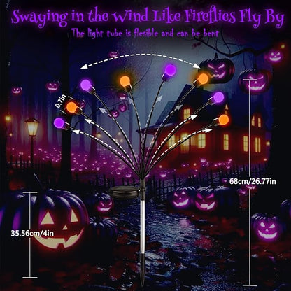 Halloween Decorations Outdoor Solar Pathway Lights, 6 Pack 48LED Solar Firefly Lights Orange and Purple, Sway by Wind, Waterproof Solar Halloween Lights for Patio Garden Yard Lawn Horror Party Decor