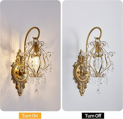 Gold Crystal Vintage Wall Sconces Indoor Hardwired Wall Light Fixture, Modern Wall Mount Lamp Light for Bedroom Living Room Bathroom Vanity Light Hallway Light Fixture Decor LED E12
