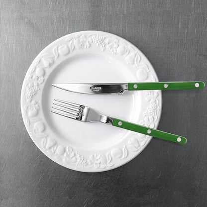 5-Piece Flatware Set - Bistrot Collection - Knife, Fork, Soup Spoon, Teaspoon & Dessert Fork - Stainless Steel & Nylon - Dishwasher Safe - Green - Brilliant Finish