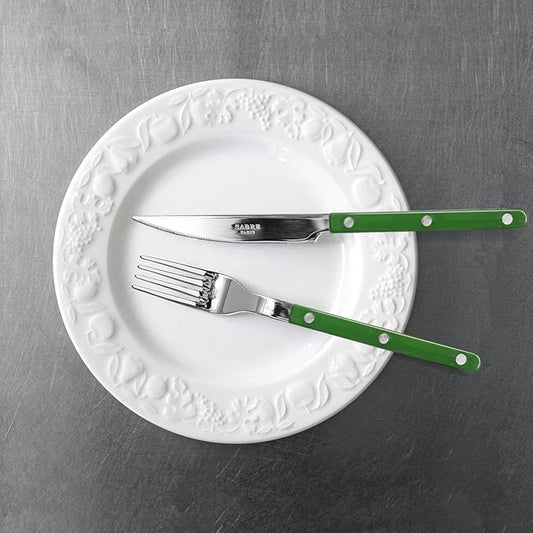 5-Piece Flatware Set - Bistrot Collection - Knife, Fork, Soup Spoon, Teaspoon & Dessert Fork - Stainless Steel & Nylon - Dishwasher Safe - Green - Brilliant Finish