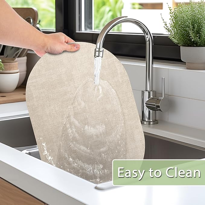 Placemats Set of 12 Washable, Heat Resistant Table Placemats Wipeable Faux Leather Oval Place Mats Non Slip, Waterproof Oval Table Mats for Indoor Outdoor, Beige